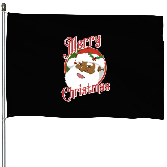 Black Merry African American Santa Claus House Flags
