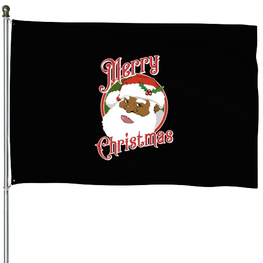 Black Merry African American Santa Claus House Flags