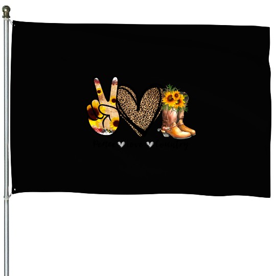 Sunflower Peace Love Country Cowgirl Midwest Boot House Flags