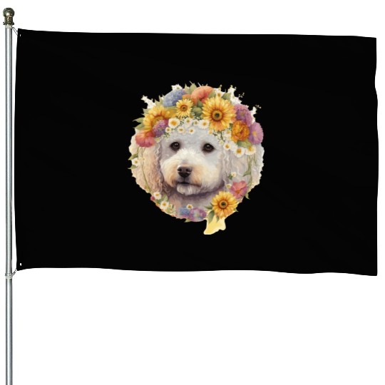 Watercolor Bichon Frise Sunflower Dog Breed Pet Pu House Flags
