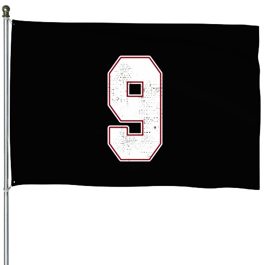 9 Outline Number 9 Varsity Fan Sports Team Black House Flags