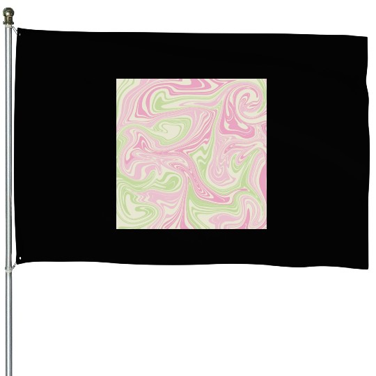Psychedelic Swirl Green Pink Pattern House Flags