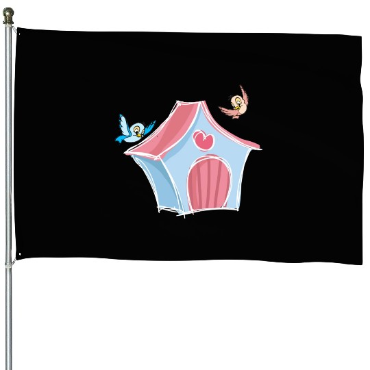 Birds Around Bird Nest House Flags