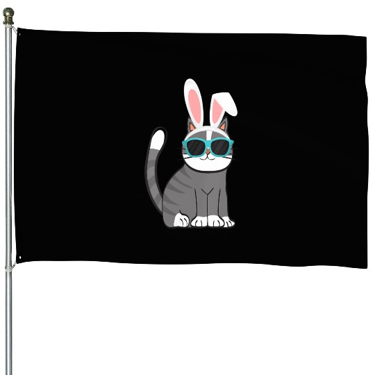 Happy Easter Cat With Bunny Ears And Glasses Cat House Flags