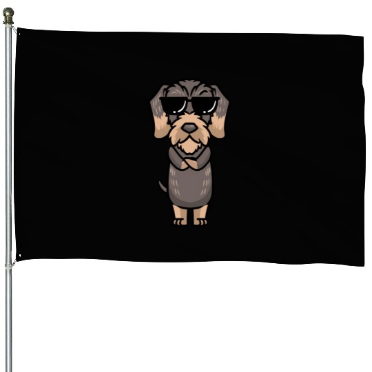 Wire-Haired Dachshund Dog With Sunglasses House Flags
