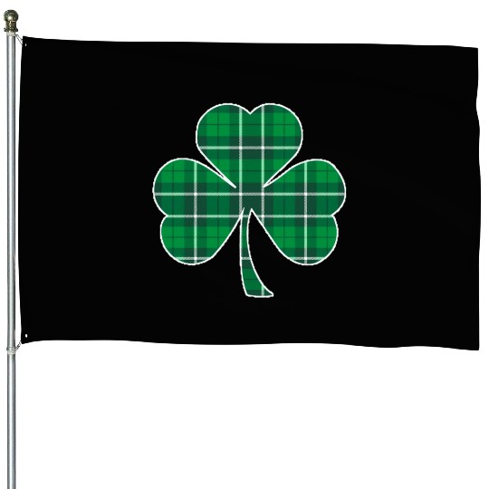 St Patric Day Irish Green Buffalo Plaid Shamrock House Flags