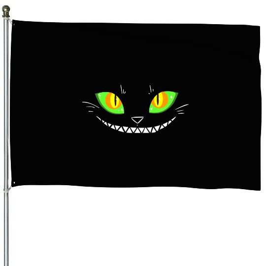Creepy Cat Face House Flags
