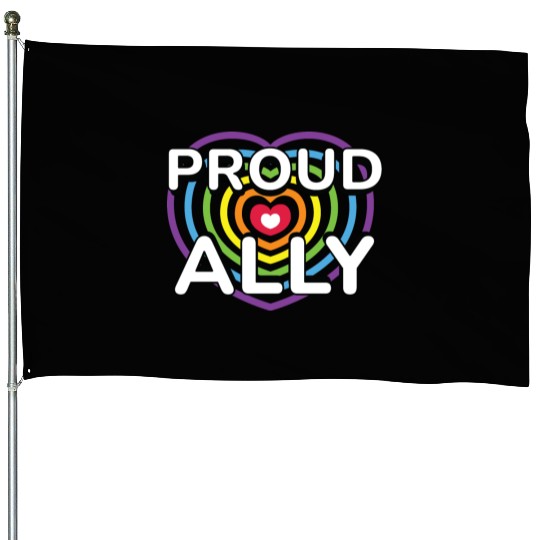 Proud Ally Rainbow Heart LGBTQIA Pride Month v02 House Flags