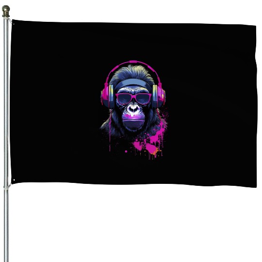 Graffiti Inspired Chimpanzee Ink & Paint Splatters House Flags
