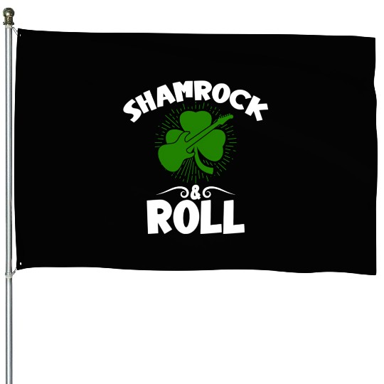 Shamrock Rock And Roll Guitar St Patrick'S Day House Flags