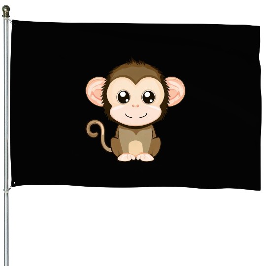 Cute, Joyful Monkey - Kawaii Style House Flags