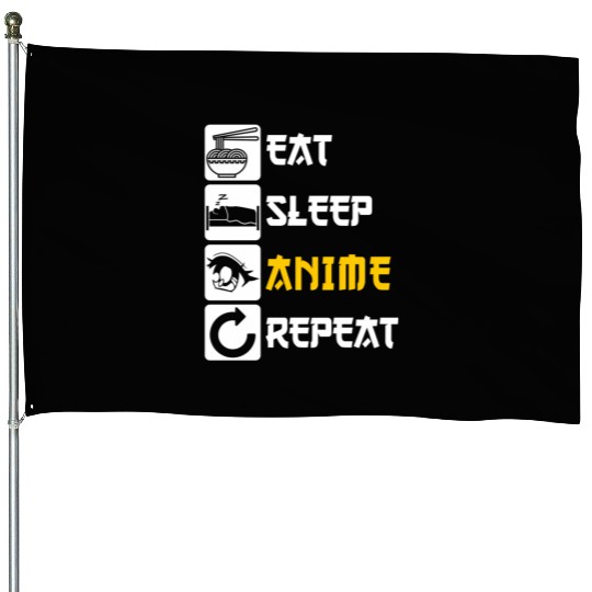 Eat Sleep Anime Repeat Manga Japan Saying Cosplay House Flags