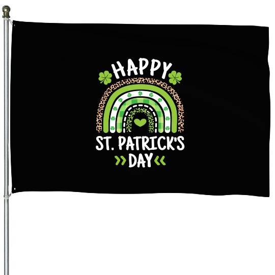 Happy St Patric Day Leopard Print Rainbow House Flags