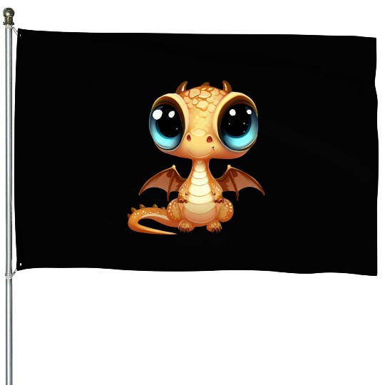 Cute Baby Dragon Puppy House Flags