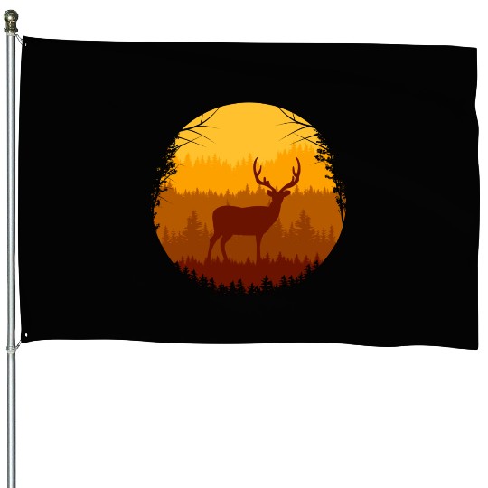 Autumn Forest And Deer House Flags
