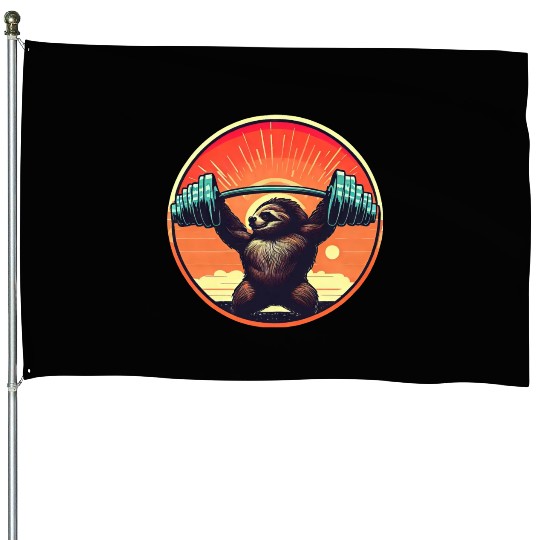 Sloth Dumbbells Fitness Sunset House Flags