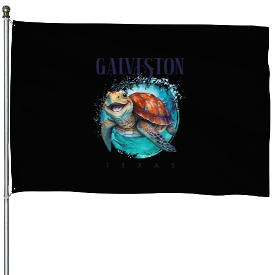 Galveston Texas Watercolor Happy Sea Turtle House Flags