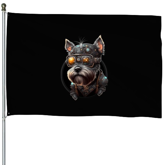 Steampunk Miniature Schnauzer House Flags