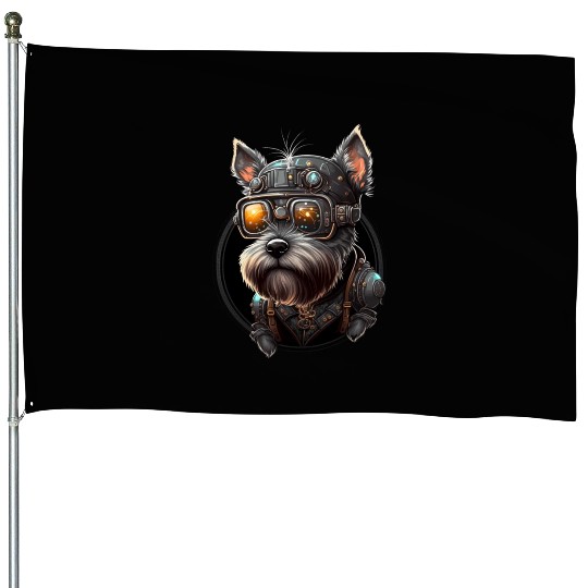 Steampunk Miniature Schnauzer House Flags