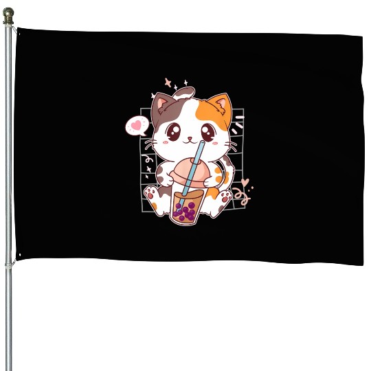 Cat Boba Tea Bubble Tea Kawaii Anime Japanese House Flags
