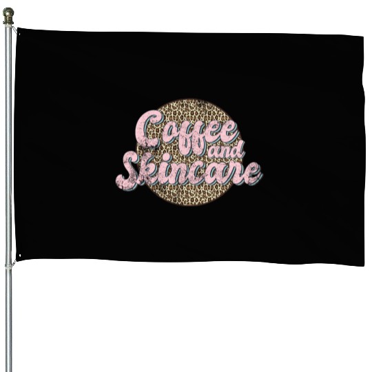 Coffee And incare Leopard Esthetician incare House Flags