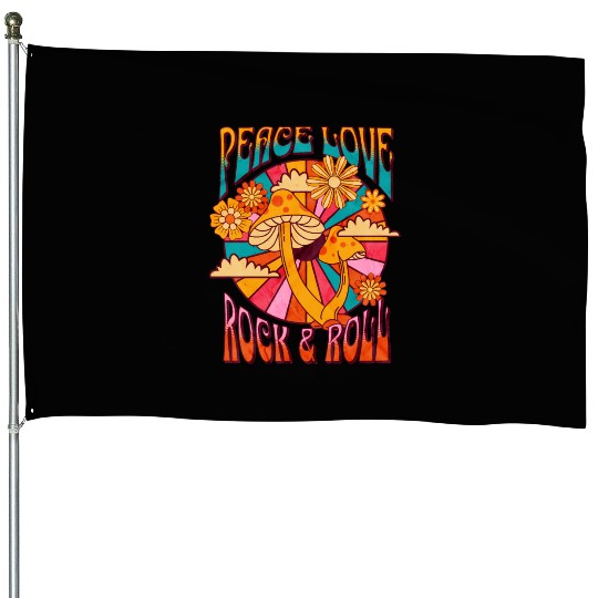 Peace Love Rock And Roll Distressed Rock Concert House Flags