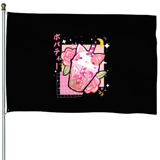 Boba Tea Cat Bubble Tea Kawaii Anime Japanese House Flags