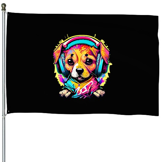Pawsome Beats: Colorful Graffiti Puppy Party House Flags