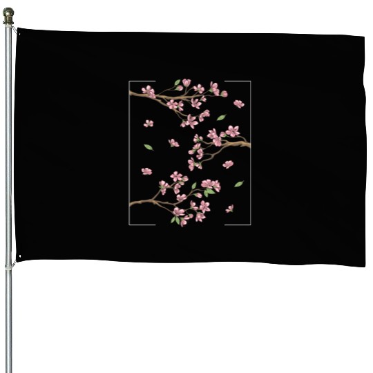 Aesthetic Japanese Style Cherry Blossom Tree Sakur House Flags