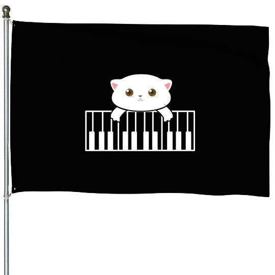 Kitten On Piano Cat Pun Music Wo House Flags
