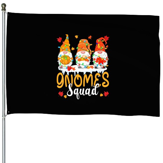 Gnomes Squad Cute Thanksgiving Light Autumn Three House Flags
