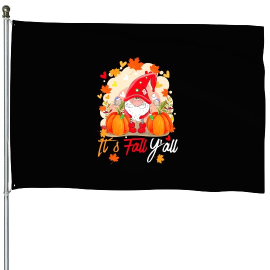 Cute Gnomes Pumpkin Floral Autumn Leaves It's House Flags