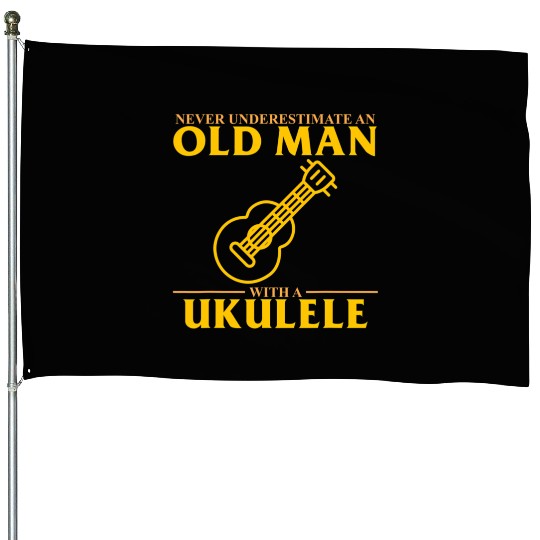 Old Man With A Ukulele Guitar Player Music Lover House Flags