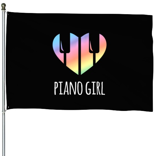 Piano Girl with Rainbow Heart House Flags