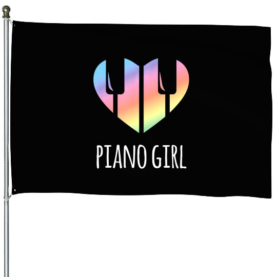 Piano Girl with Rainbow Heart House Flags