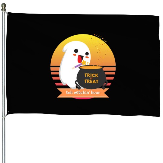 Halloween Cute Ghost Witching Hour Trick Or Treat House Flags