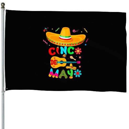Cinco De Mayo Mexican Guitar Cactus for Boys House Flags