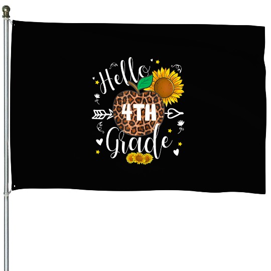 4th Grade Back To School Leopard Print Sunflower House Flags