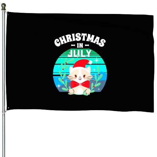 Christmas in July for Women Men Cat Christmas House Flags