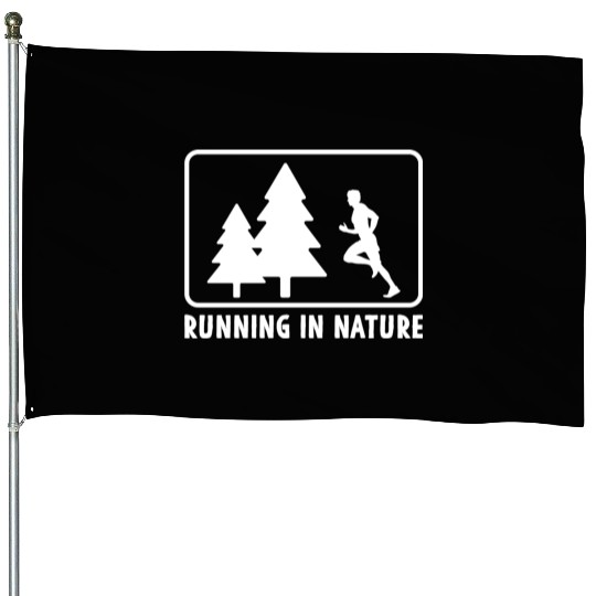 Runners Running In Nature Marathon Training House Flags