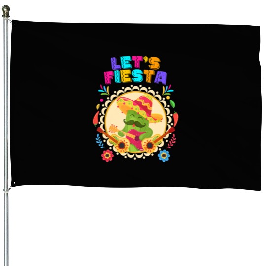 Lets Fiesta Cinco De Mayo with Guitar Cactus House Flags