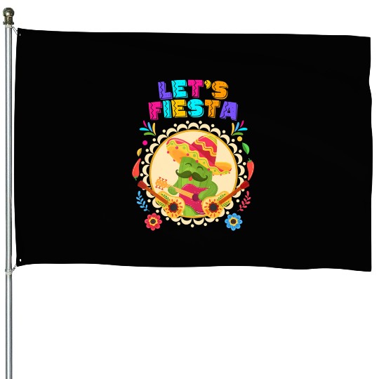 Lets Fiesta Cinco De Mayo with Guitar Cactus House Flags