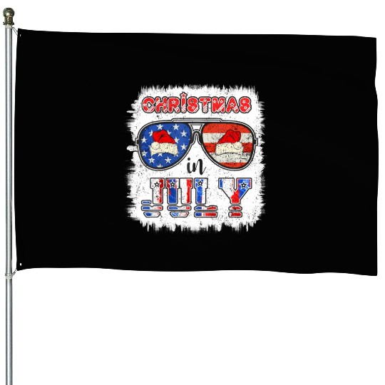 Christmas in July Santa Hat Sunglasses Summer House Flags