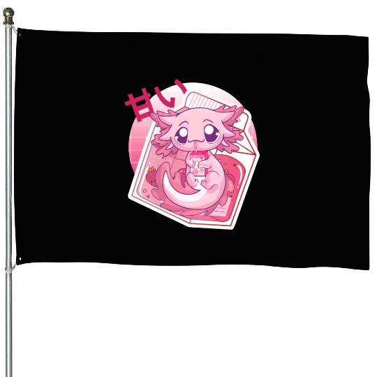Axolotl Pastel Goth Strawberry Milk Shake Anime Ja House Flags
