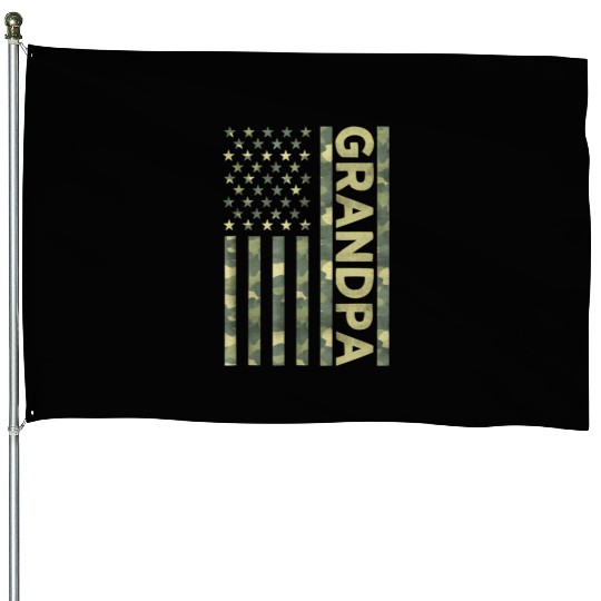 Proud Grandpa Camouflage American Us Flag Camo House Flags