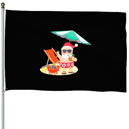Santa Claus Beach Funny Summer Christmas In July House Flags