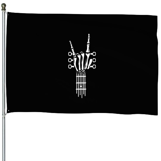 Rock And Roll Rock On Guitar Neck eleton House Flags