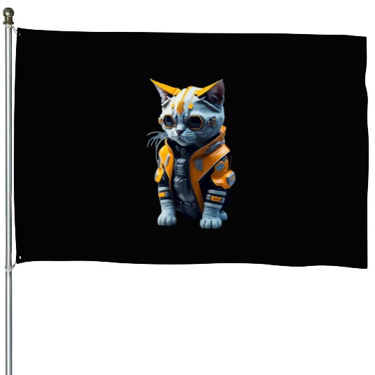 Cyberpunk Cat House Flags