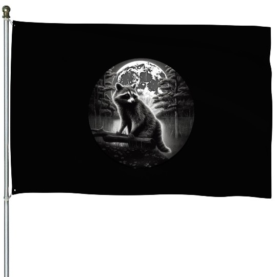 Raccoon Moon Forest Artwork Animal Art Raccoon House Flags