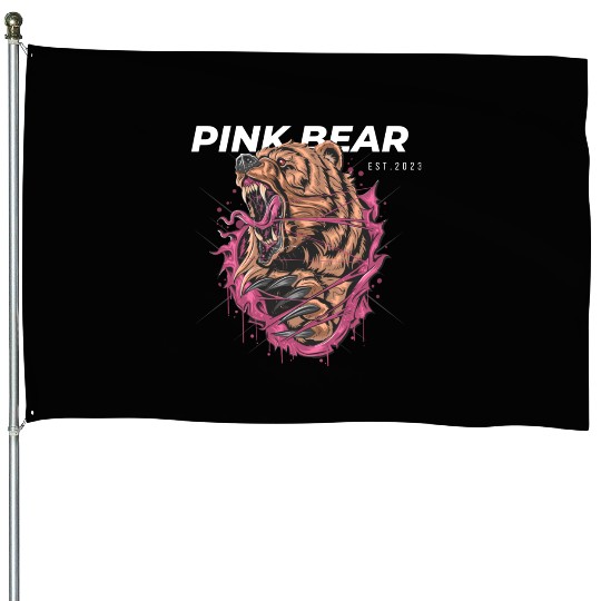 Pink Bear House Flags